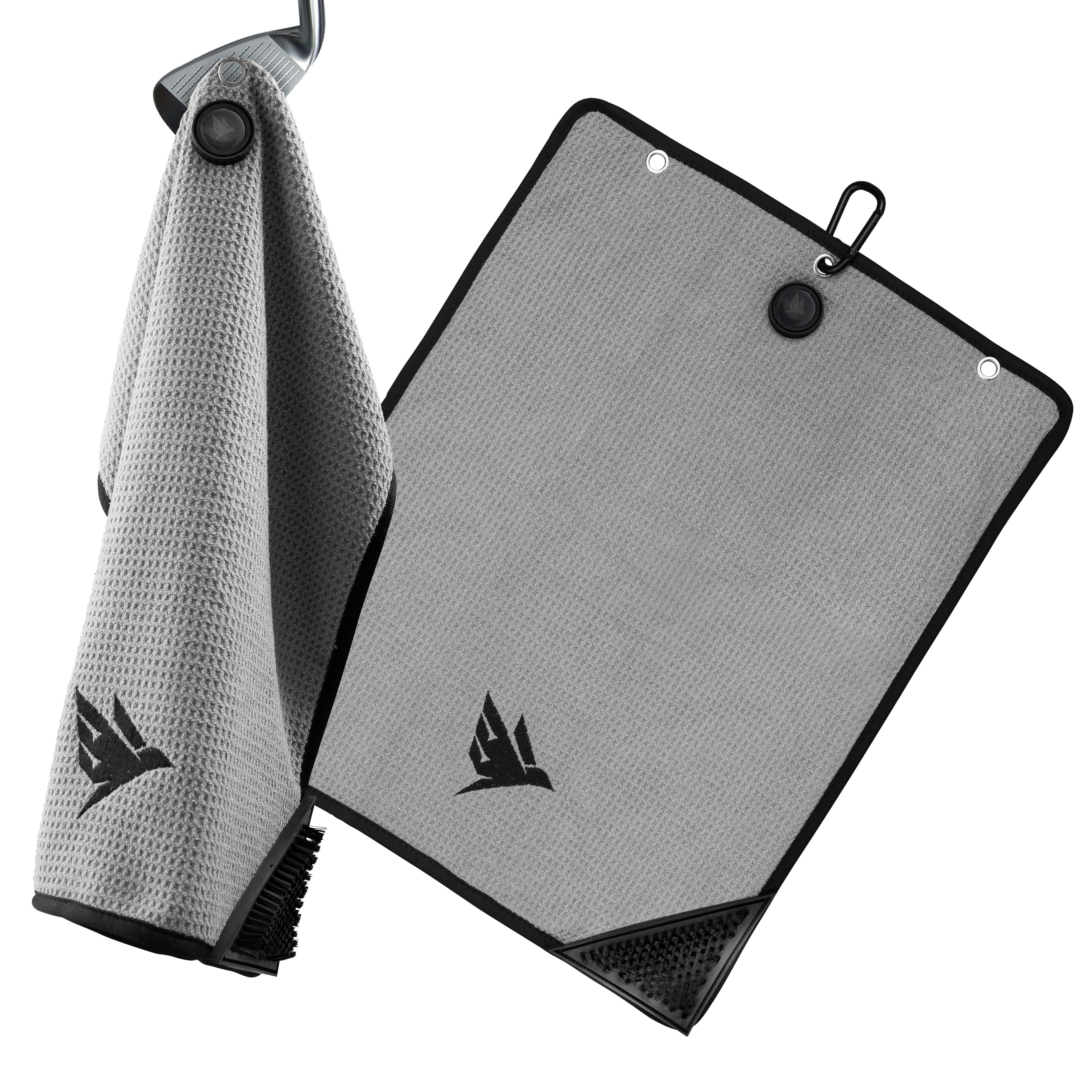 SWIFTEE 4-in-1 Golf Towel with Magnet & Brush – Wet/Dry Cleaning Towel (Grey)
