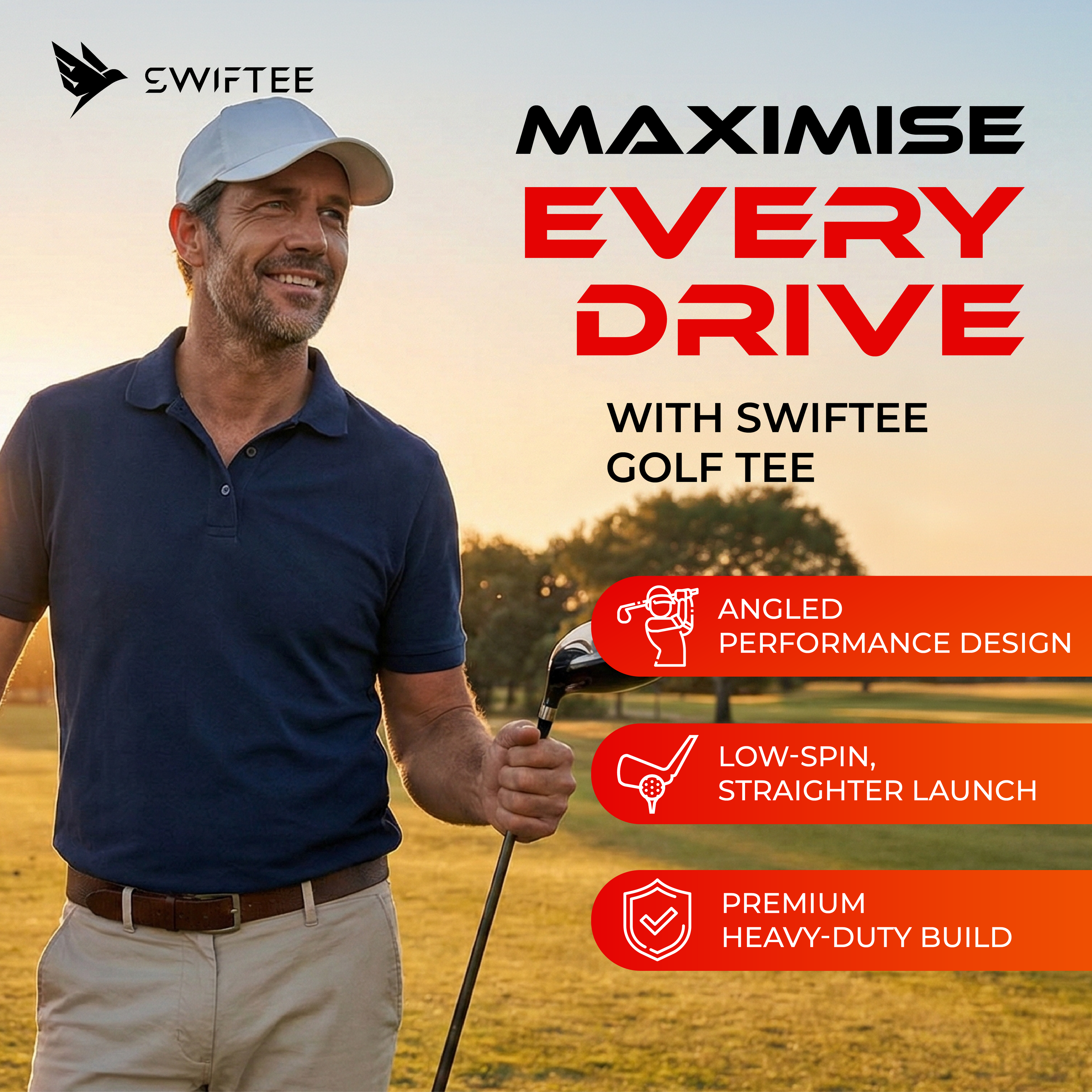 SWIFTEE 5° Golf Tees 80mm – Premium Low Resistance Golf Tees 10 Pack for Increased Distance & Stability