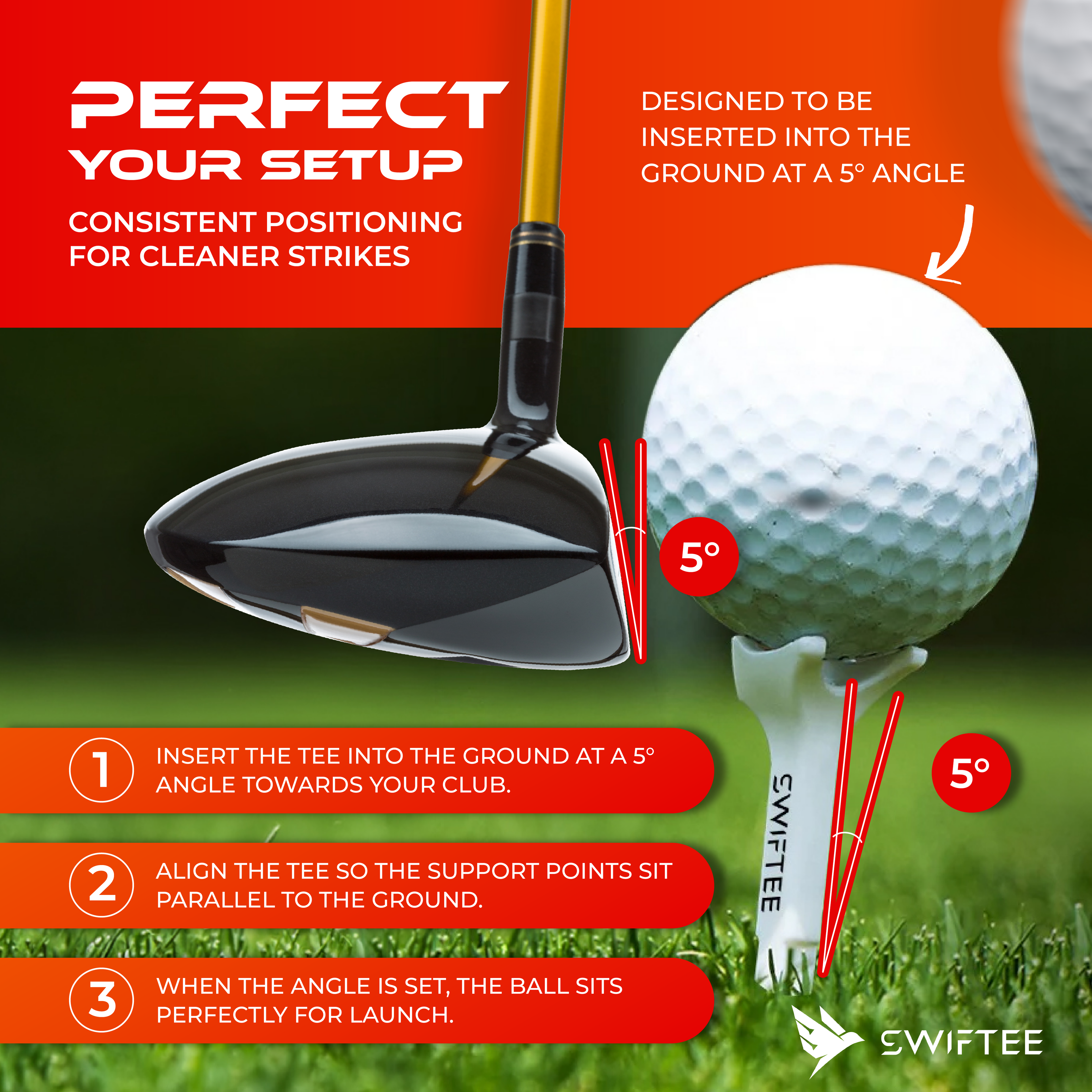 SWIFTEE 5° Golf Tees 80mm – Premium Low Resistance Golf Tees 10 Pack for Increased Distance & Stability