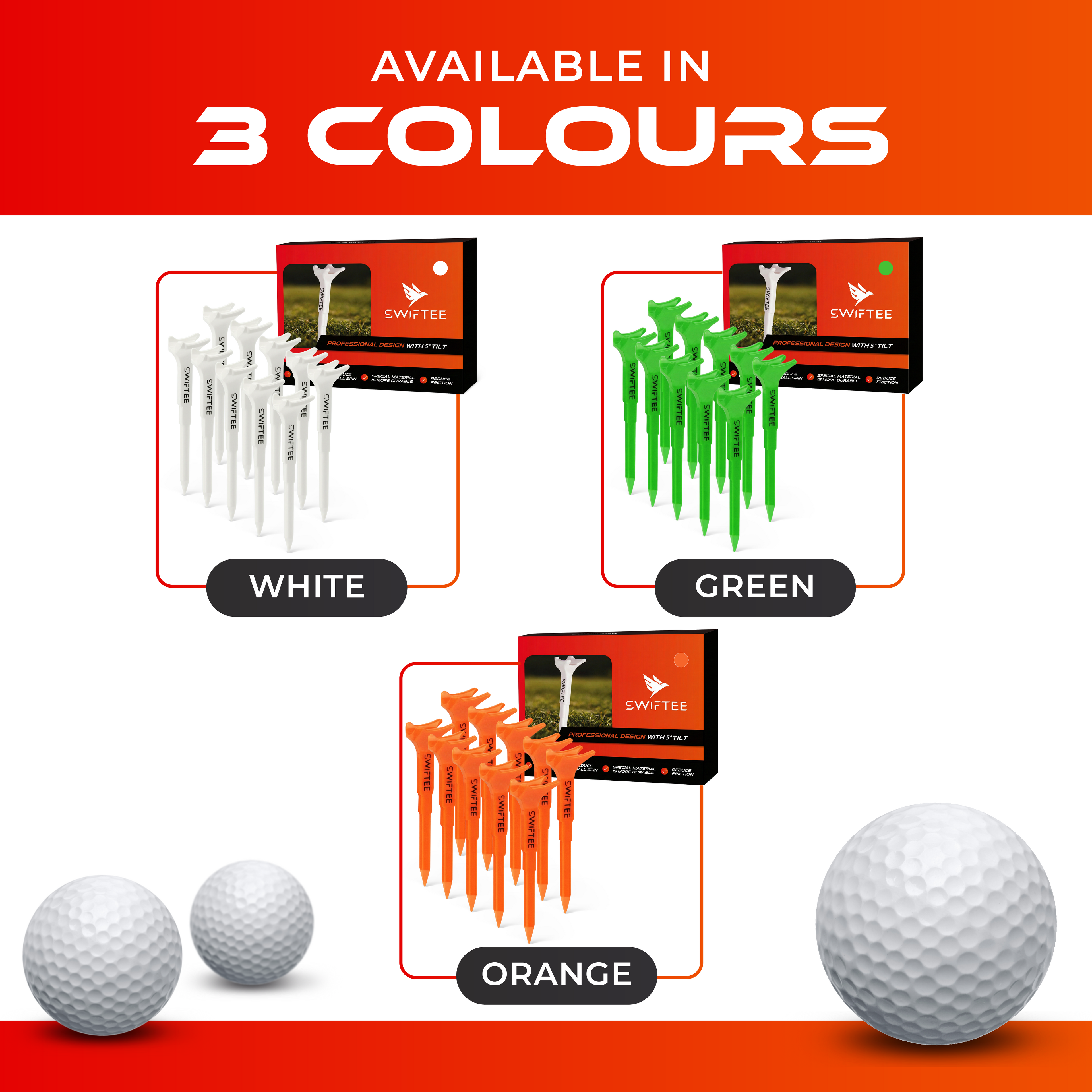 SWIFTEE 5° Golf Tees 80mm – Premium Low Resistance Golf Tees 10 Pack for Increased Distance & Stability
