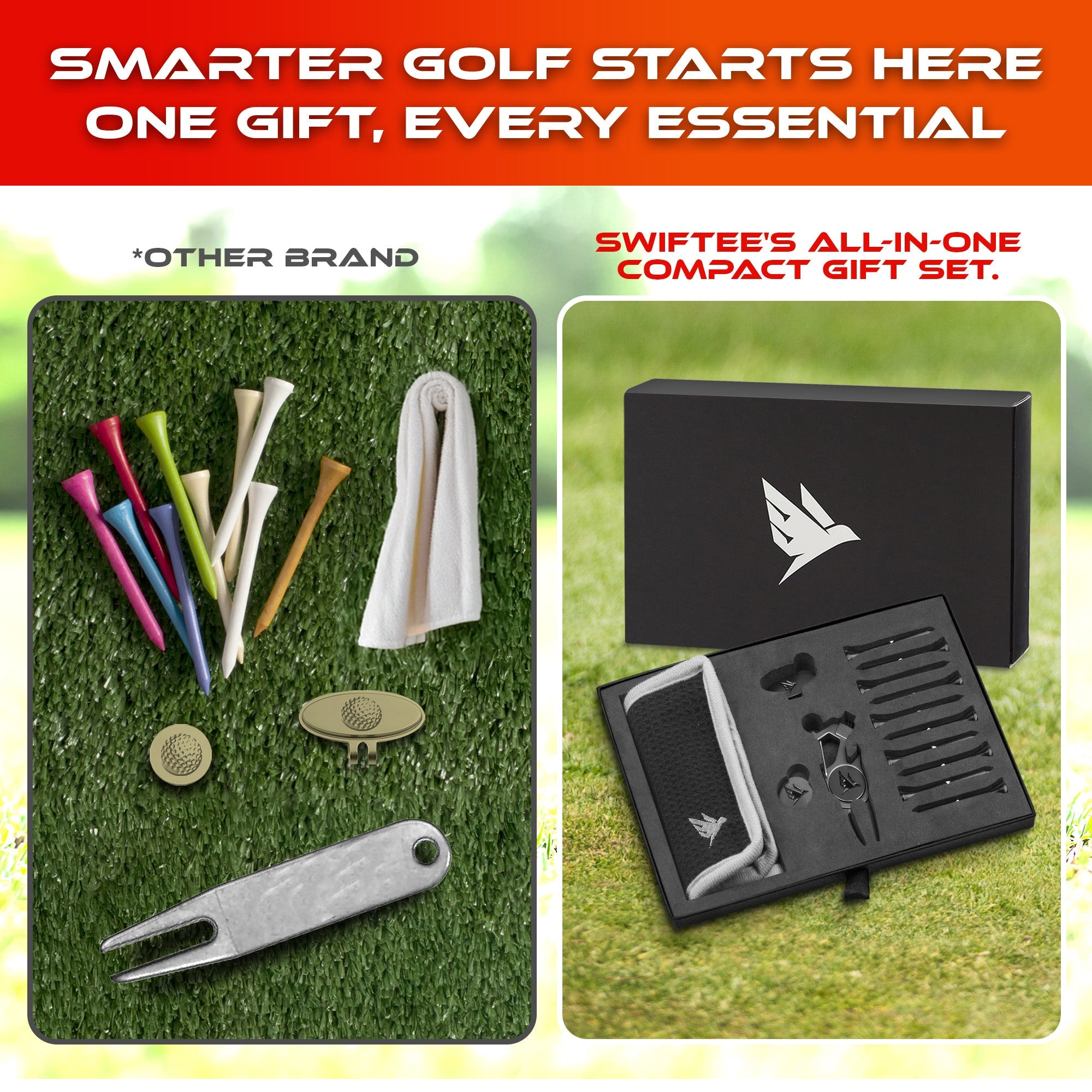 SWIFTEE Premium Golf Gift Set – 7-in-1 Multi Tool, Tees, Ball Marker & Towel