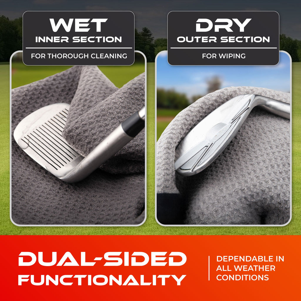 SWIFTEE 4-in-1 Golf Towel with Magnet & Brush – Wet/Dry Cleaning Towel (Grey)