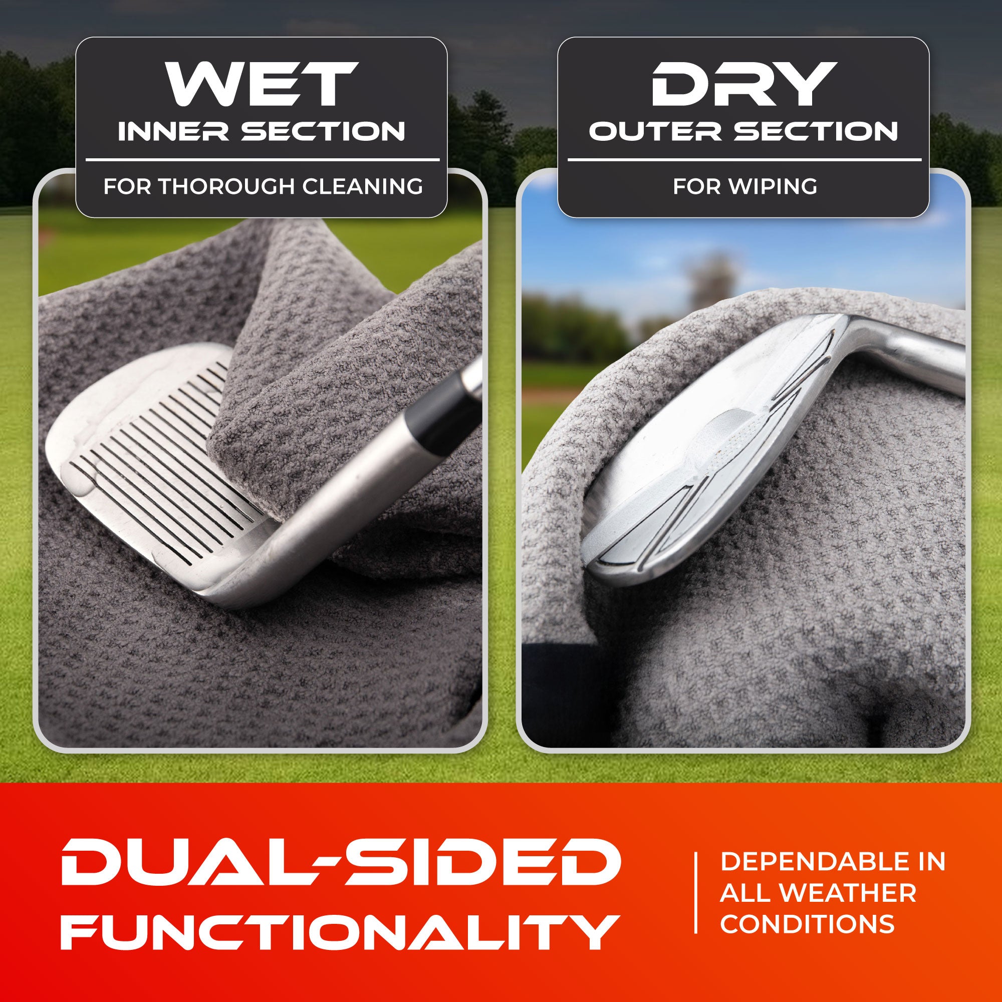 SWIFTEE 4-in-1 Golf Towel with Magnet & Brush – Wet/Dry Cleaning Towel (Grey)