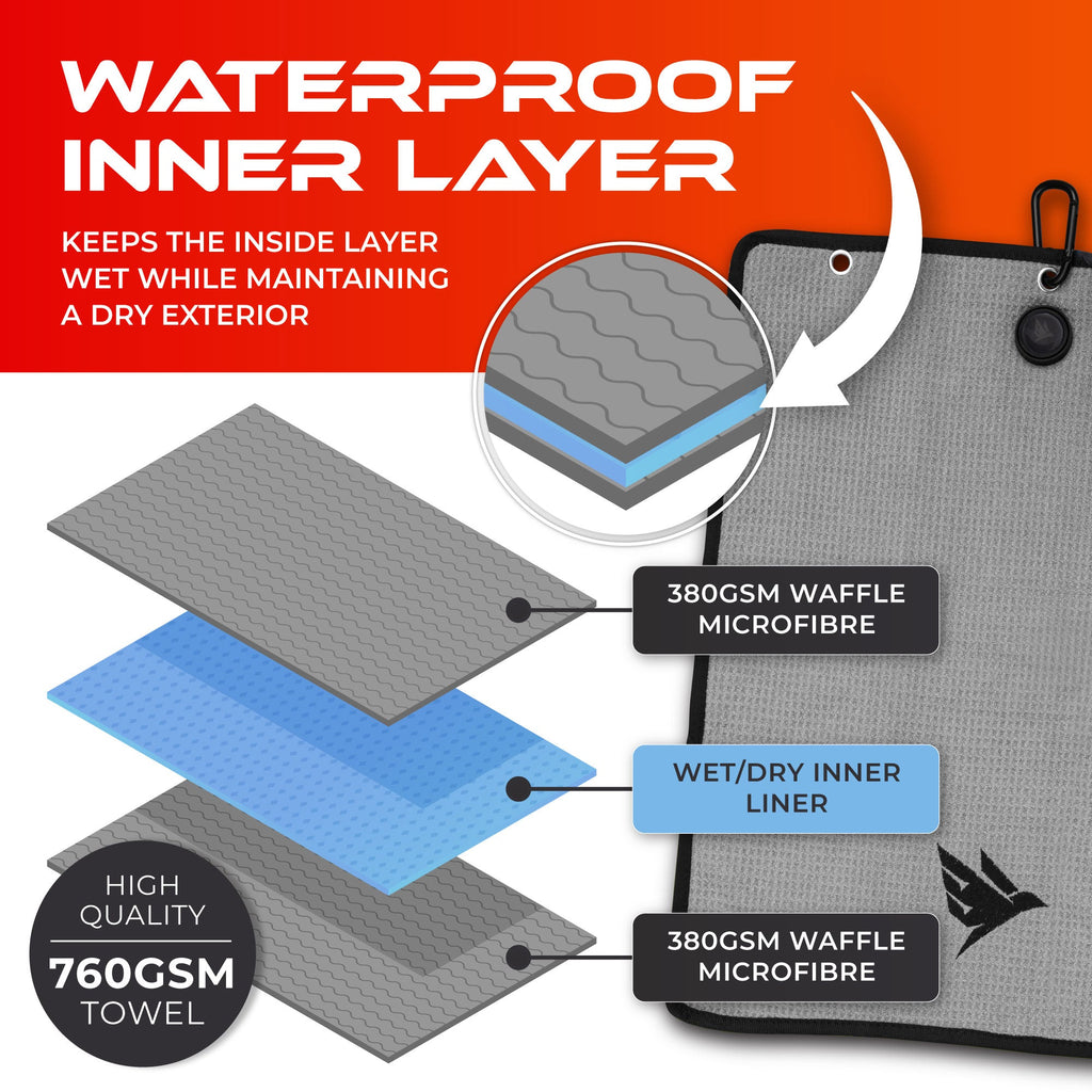 SWIFTEE 4-in-1 Golf Towel with Magnet & Brush – Wet/Dry Cleaning Towel (Grey)