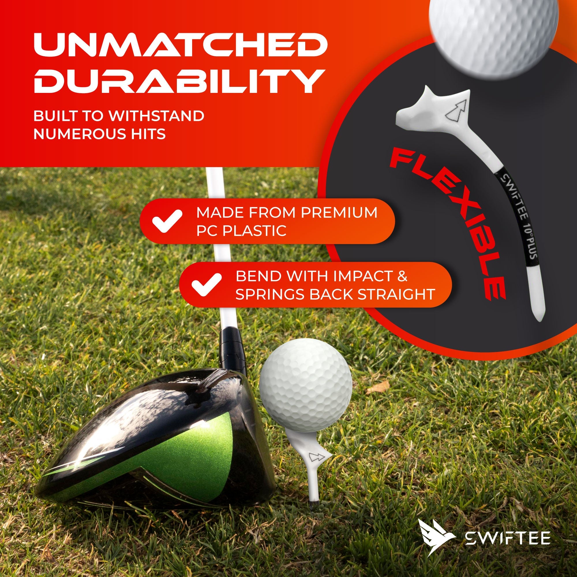 SWIFTEE 10° Premium Golf Tees 83mm – Green 10 Pack Performance Tees