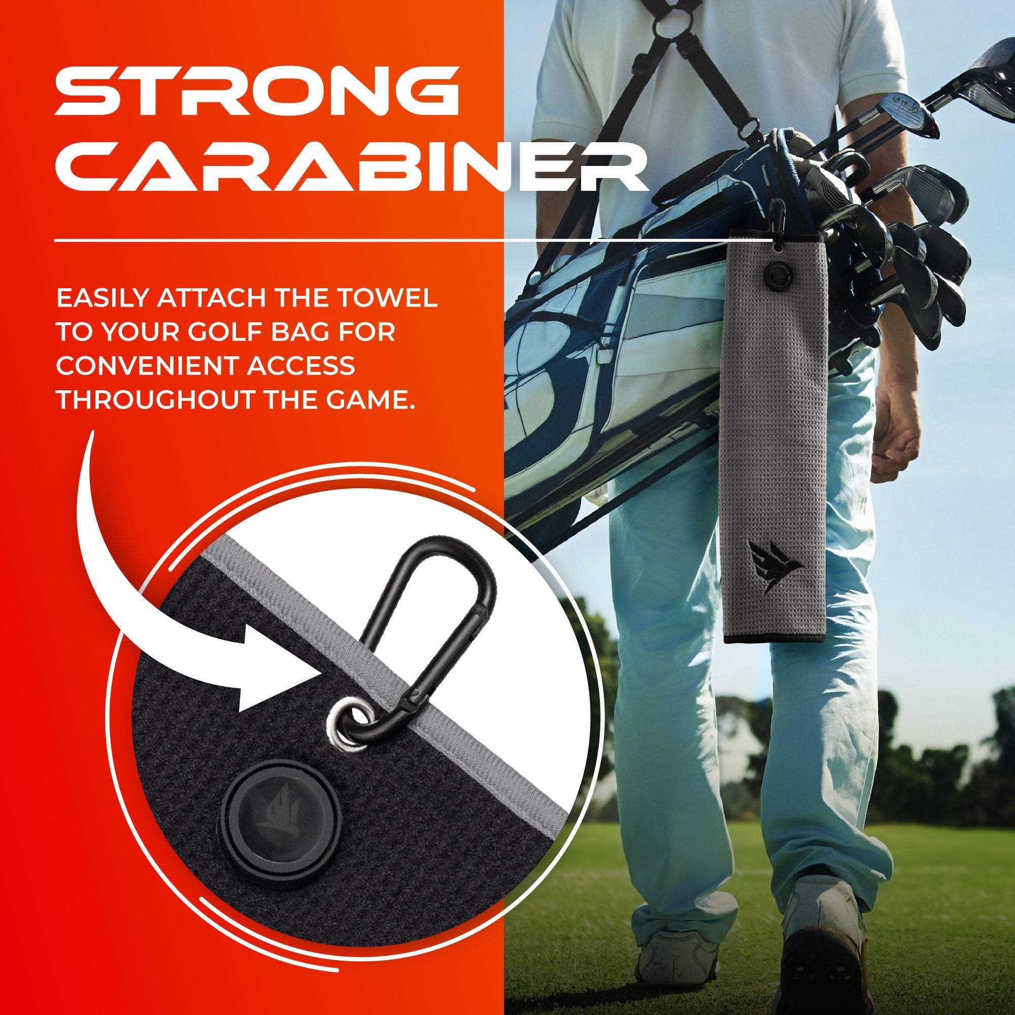 SWIFTEE 4-in-1 Golf Towel with Magnet & Brush – Wet/Dry Cleaning Towel (Grey)