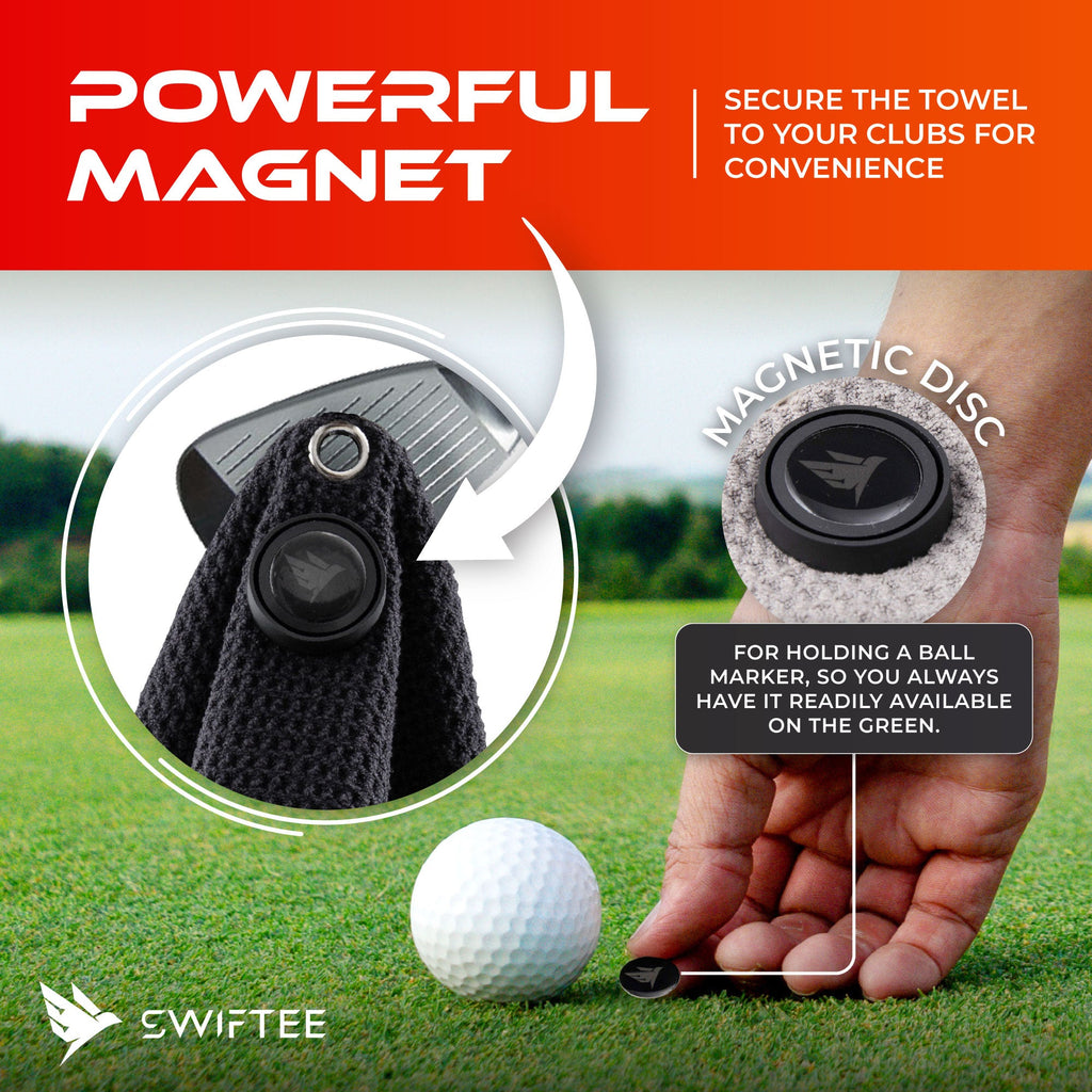 SWIFTEE 4-in-1 Golf Towel with Magnet & Brush – Wet/Dry Cleaning Towel (Grey)