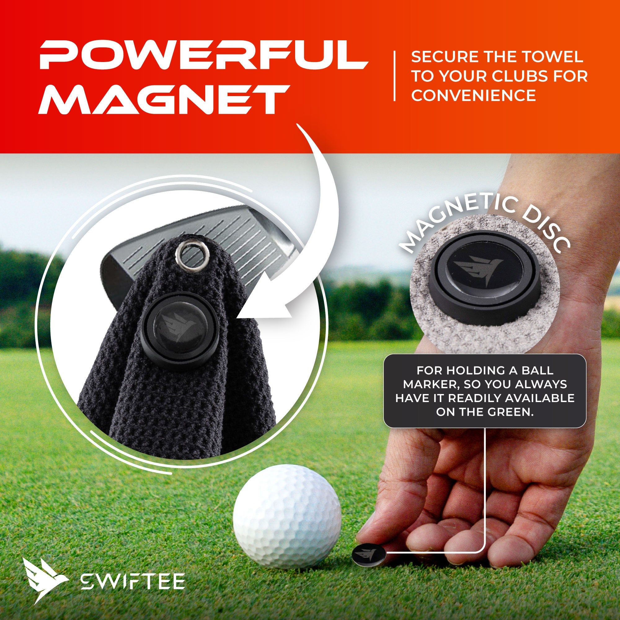 SWIFTEE 4-in-1 Golf Towel with Magnet & Brush – Wet/Dry Cleaning Towel (Grey)