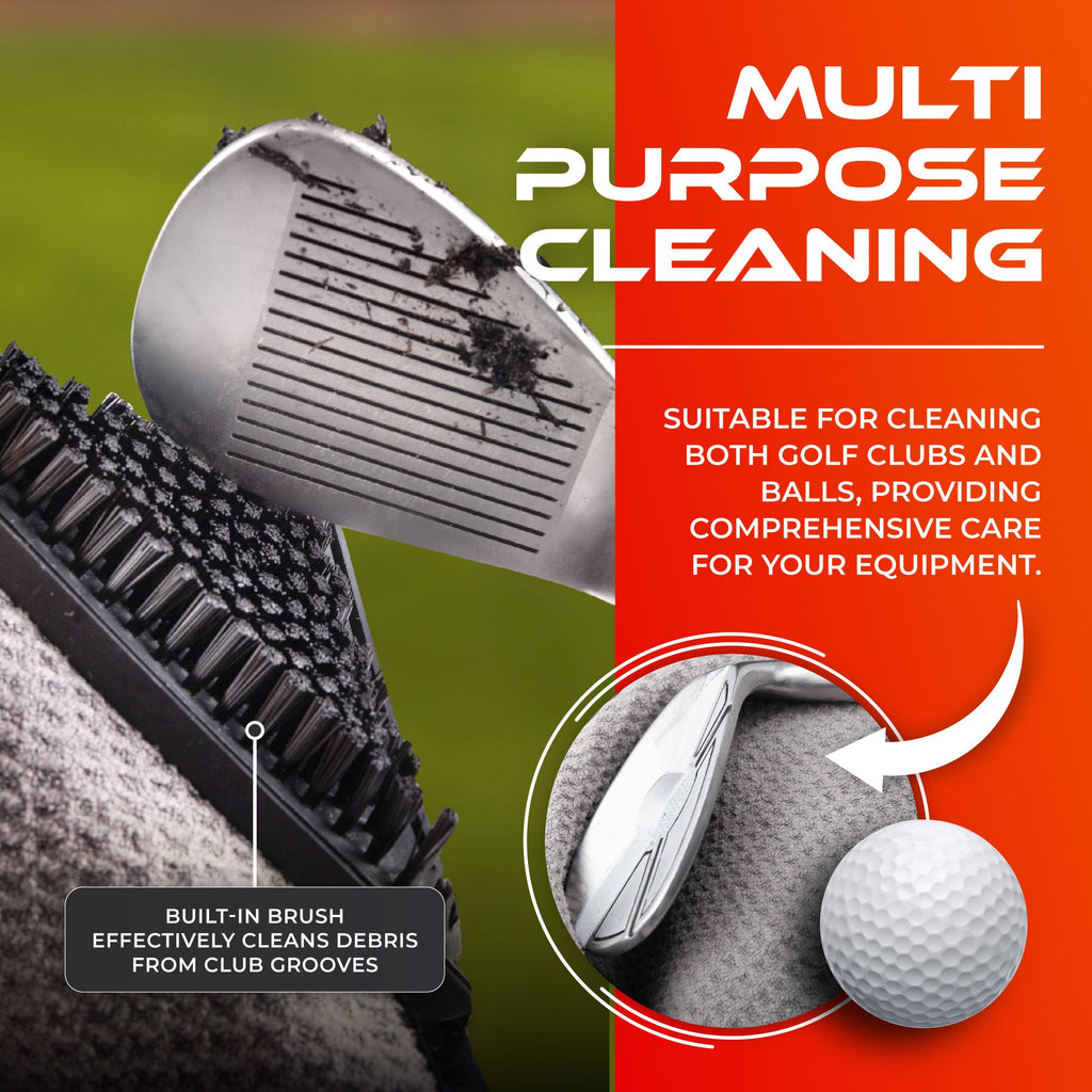 SWIFTEE 4-in-1 Golf Towel with Magnet & Brush – Wet/Dry Cleaning Towel (Grey)