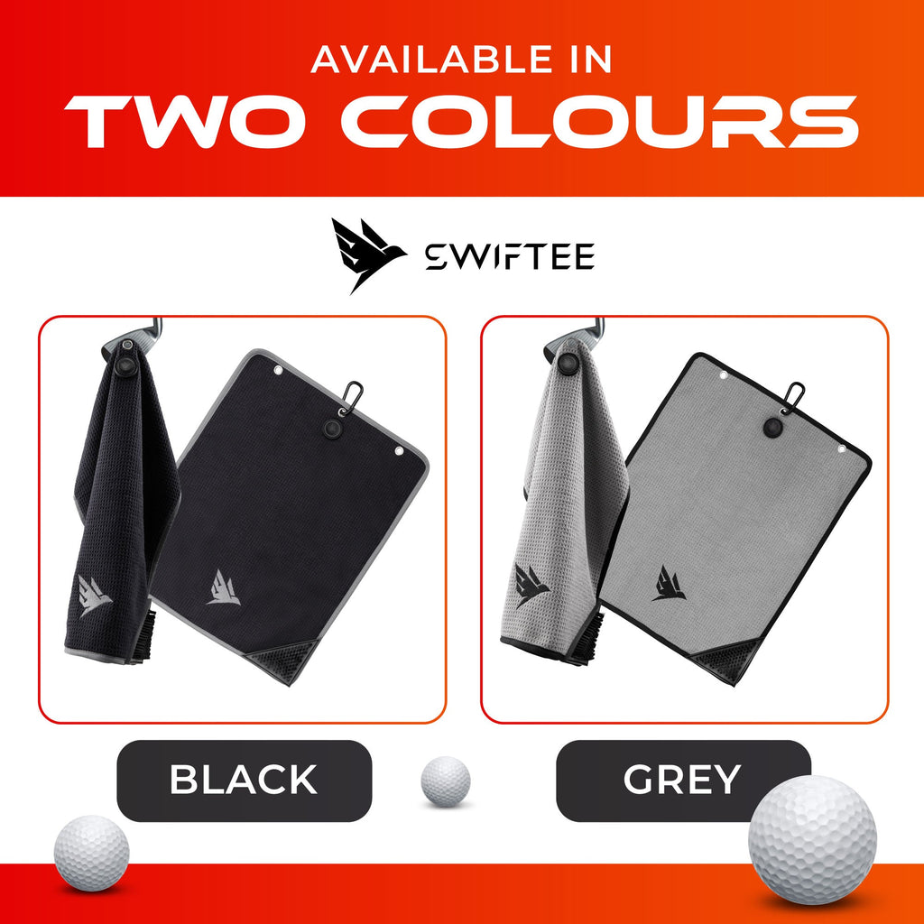 SWIFTEE 4-in-1 Golf Towel with Magnet & Brush – Wet/Dry Cleaning Towel (Grey)