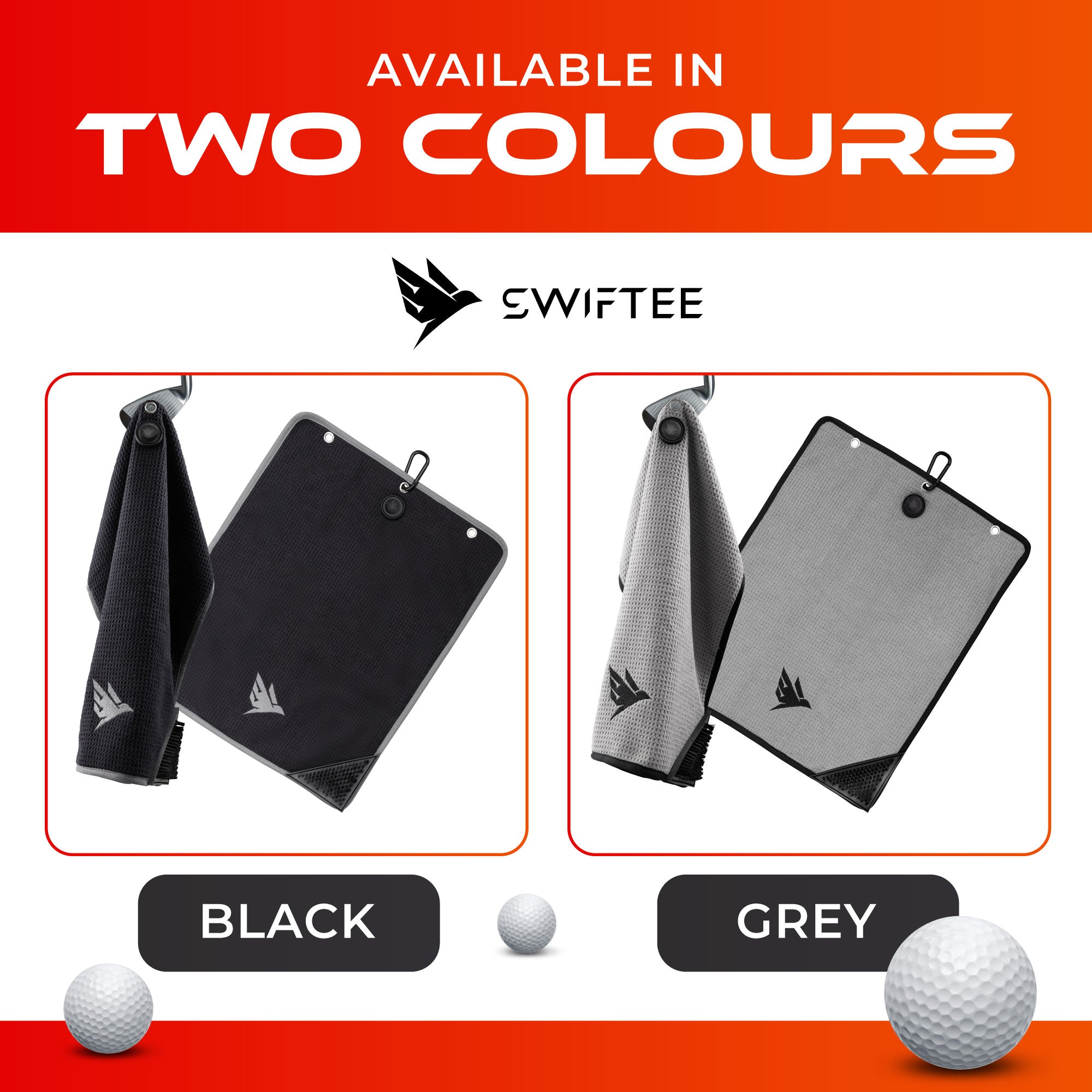 SWIFTEE 4-in-1 Golf Towel with Magnet & Brush – Wet/Dry Cleaning Towel (Grey)