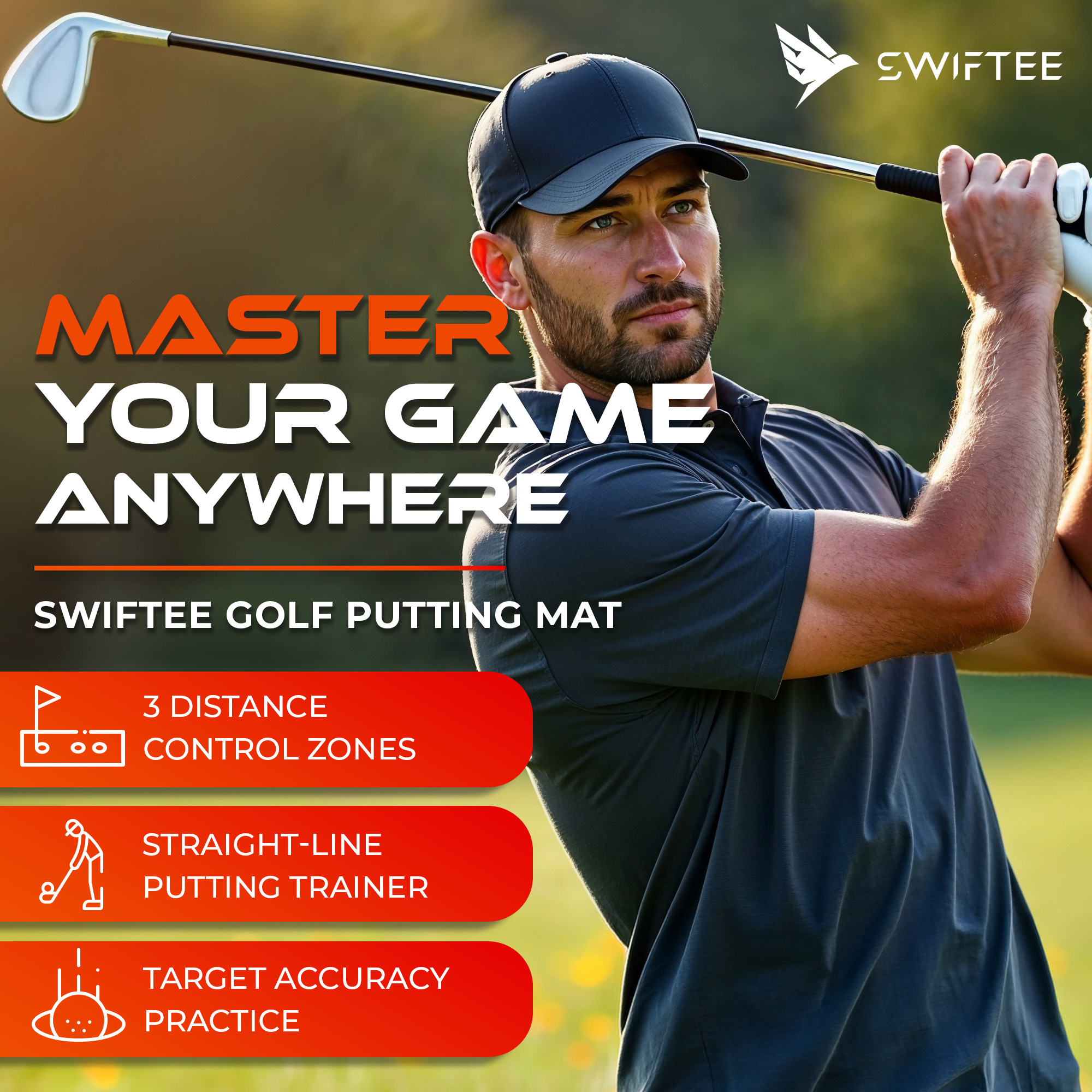 SWIFTEE 3m Golf Putting Mat – Straight Line Trainer & Distance Target Practice Aid