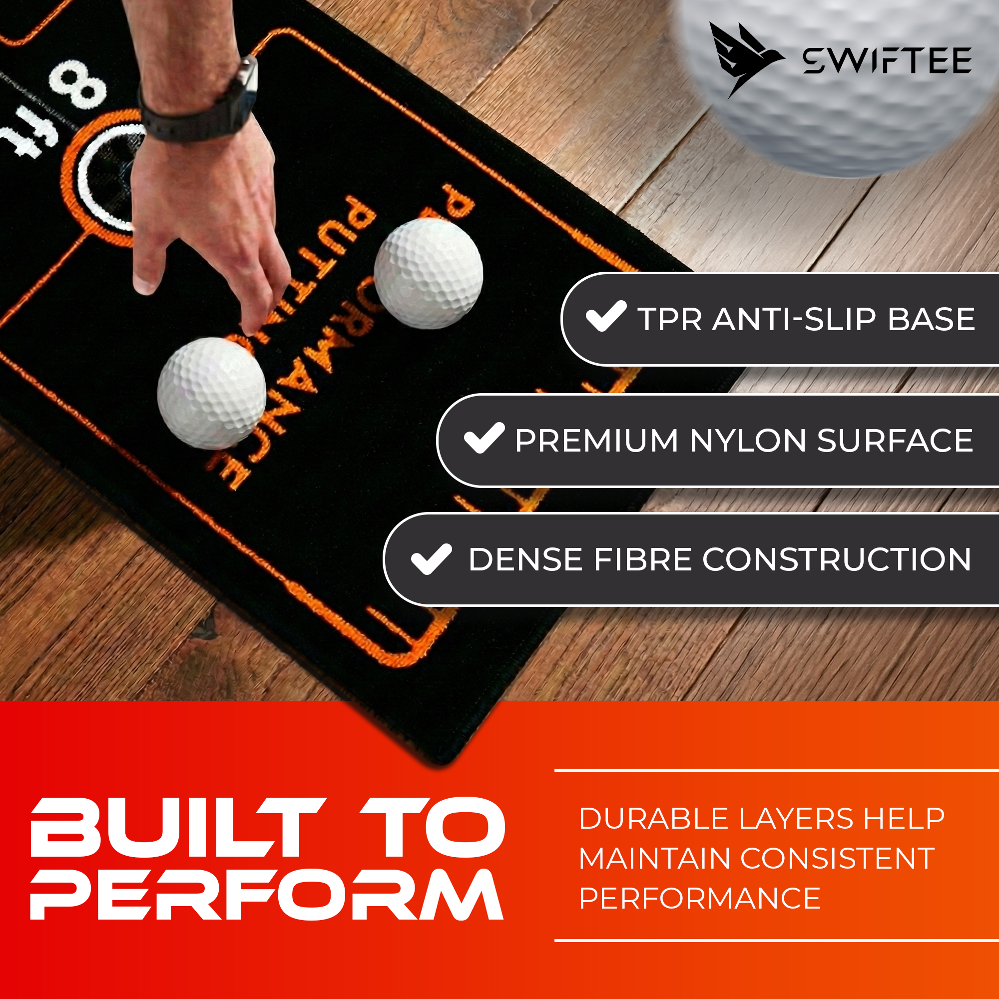 SWIFTEE 3m Golf Putting Mat – Straight Line Trainer & Distance Target Practice Aid